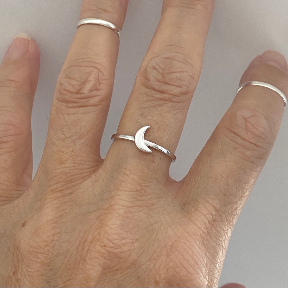 Silver Small Solid Small Crescent Moon Ring - image 2